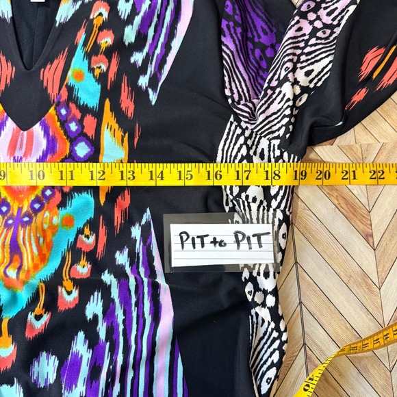 Chicos Kaylee Black Purple Multi Print Shift Dress Lg 3/4 Sleeve V Neck NWT - Picture 7 of 11